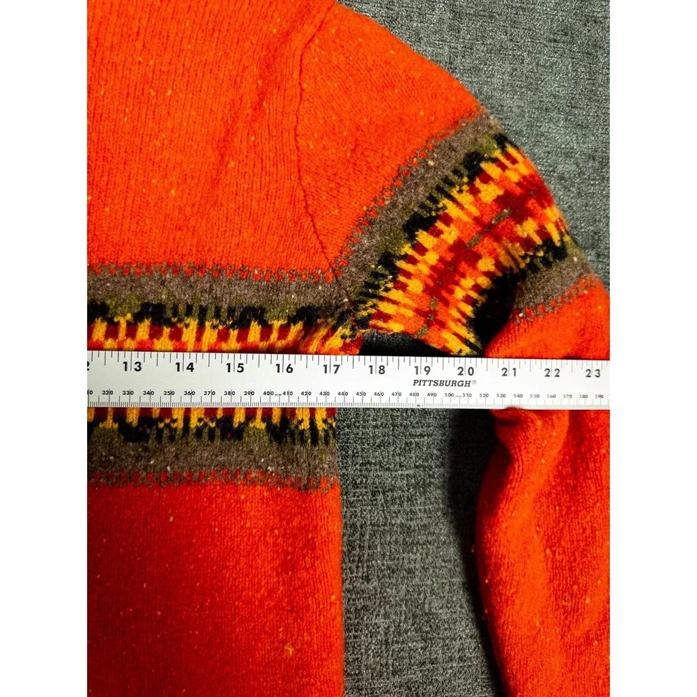 VTG‎ Eddie Bauer Sweater Womens M V Neck Orange Lambswool Aztec Southwestern